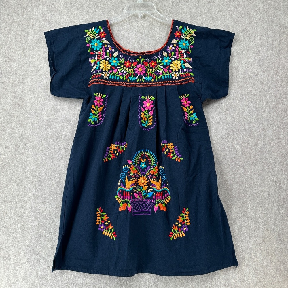 Handmade‎ Mexican Folk Embroidered Small Blue Dress